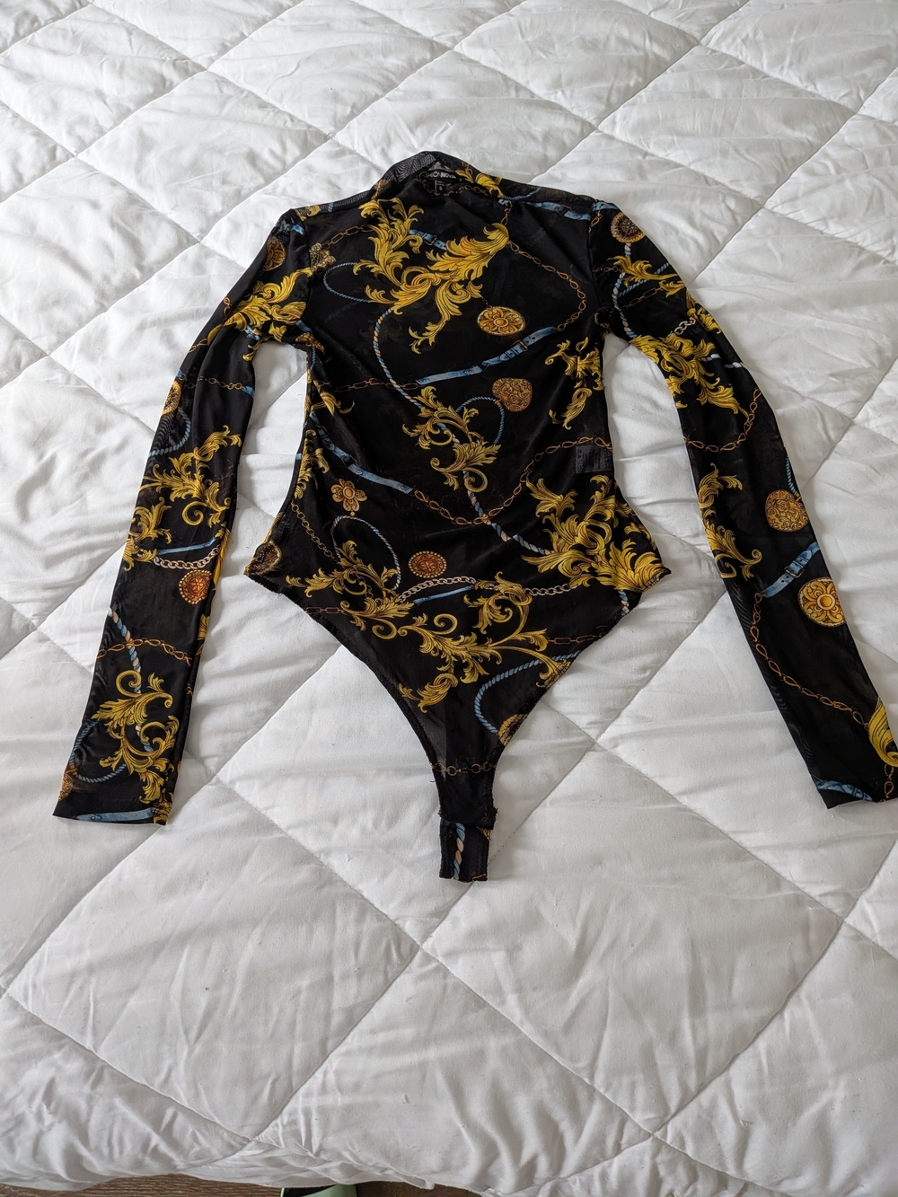 Fashion Nova Long Sleeve Baroque Print Bodysuit